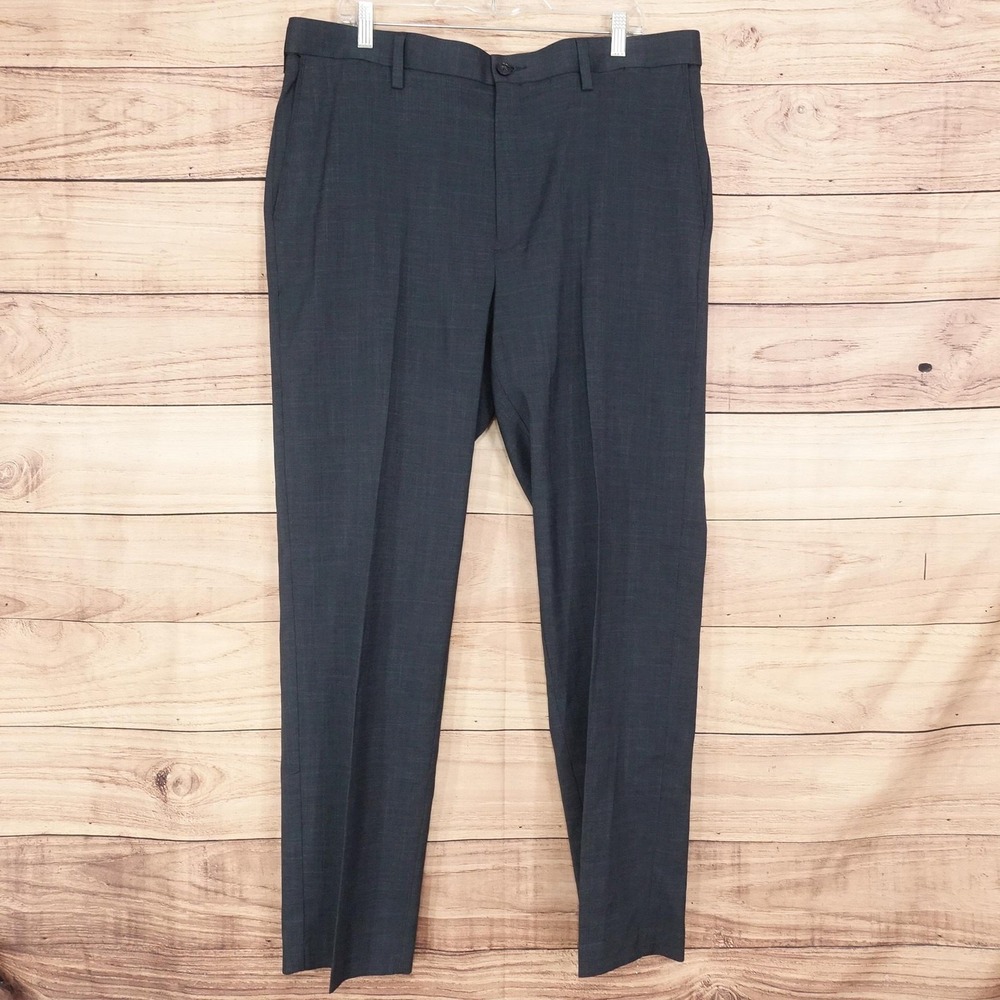Savane Dress Pants Mens 38x32 Gray Classic Fit Stretch Flat Front Microfiber